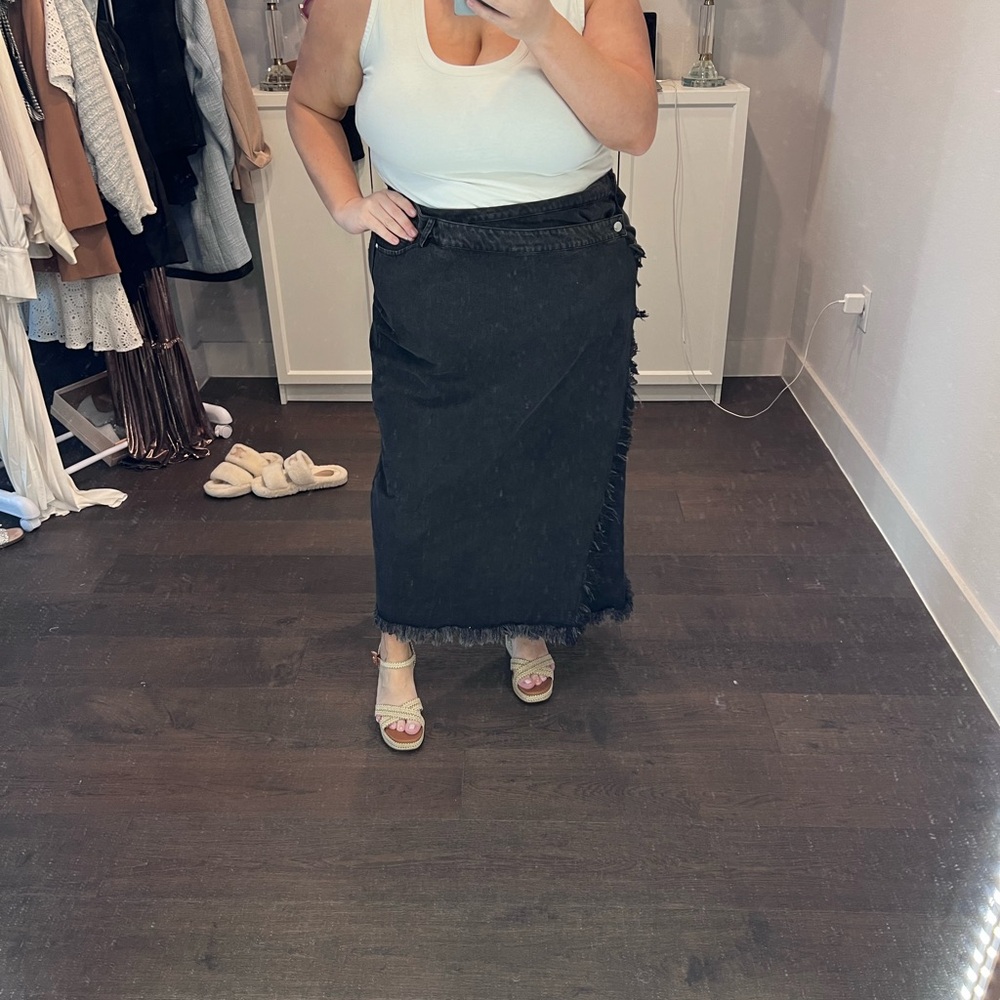 nwt black denim maxi skirt